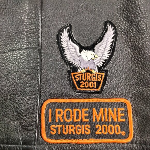 Vintage Wilsons Men' Black Leather Biker Vest L  Biker  Grunge Y2K Eagle Sturgis - Picture 4 of 10